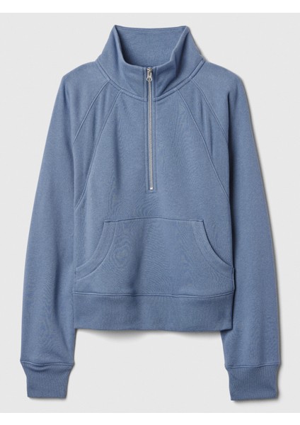 Kadın Mavi Yarım Fermuarlı Fleece Sweatshirt fiyatları