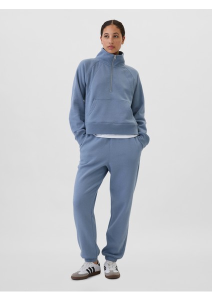 Kadın Mavi Yarım Fermuarlı Fleece Sweatshirt fırsatları