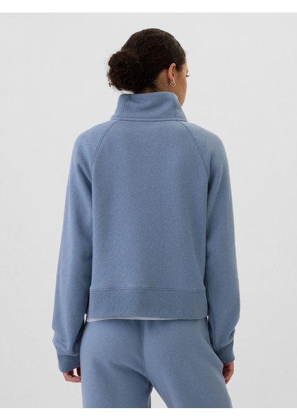 Kadın Mavi Yarım Fermuarlı Fleece Sweatshirt indirimleri