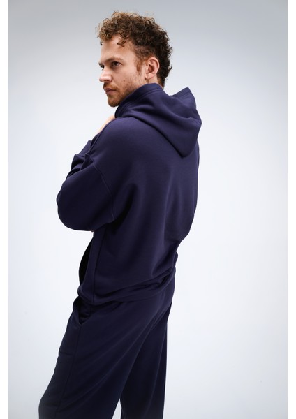 Erkek Timeless Oversize Lacivert Hoodie Sweatshirt