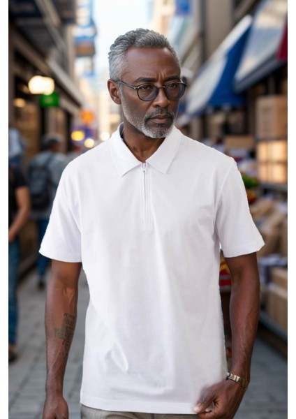 Erkek Polo Yaka Fermuarlı Regular Kesim Penye Tişört 1008