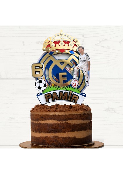 Cake Topper Futbol Madrid Temalı Erkek Çocuk Doğum Günü Isme Özel 3d Pasta Süsü (23x20cm)