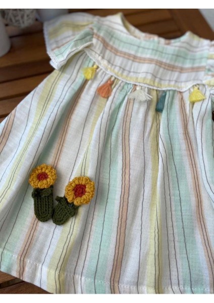 Babyaden Çok Renkli Çizgili Müslin Pamuklu Kız Bebek Elbise modelleri