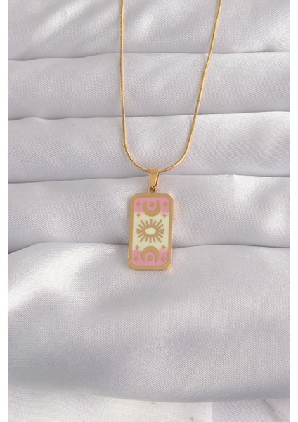 316L Çelik Gold Renk Karışık Mineli Ay Figür Tarot Kolye