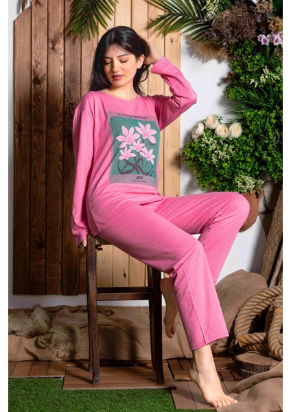 Mevsimlik Uzun Kollu %100 Pamuk Kadın Pijama Takımı- Desenli Kadın Pijama