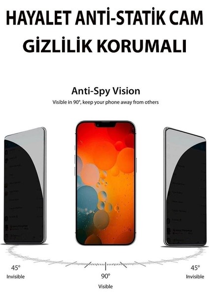 Apple iPhone 15 Pro Max Uyumlu Hayalet Anti-Statik Cam Ekran Koruyucu Gizlilik Korumalı