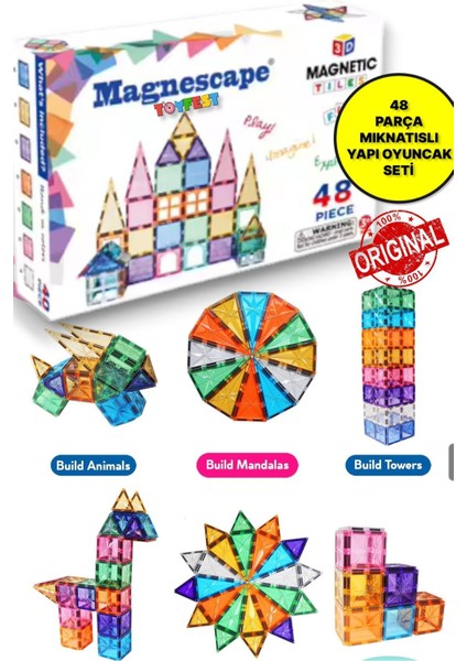 Magnescape Magnetic Tiles Mıknatıslı 3D Yapı Oyuncağı Seti - 48 Parça