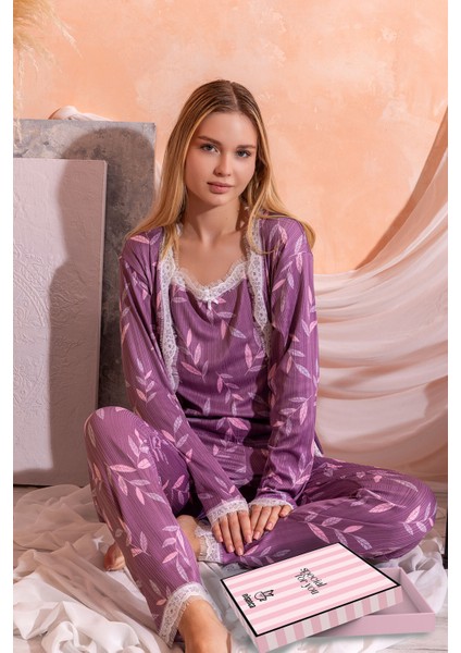 Sabahlıklıklı 3 Parça Çeyizlik Kutulu Kadın Pijama Takımı- Dantelli Kutulu Kadın Pijama- Geniş Beden Aralığı indirimleri