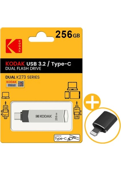 K273 256Gb.Type-C ve USB 3.2 Type-C Girişli Tüm Cihazlara İphone15/16 Serisine Uygun ve İphone Dönüştürücü Hediye Yüksek Hızlı Usb Otg Flash Bellek Çift Giriş Metal Sağlam Orjinal