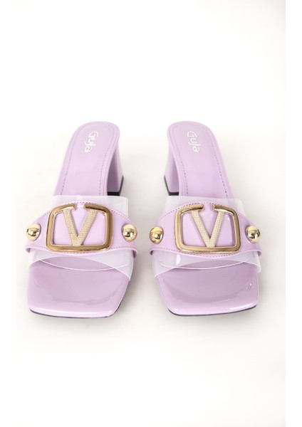 Kadın Kalın Kare Topuklu Şık Terlik Gj 757 Lila fırsatları