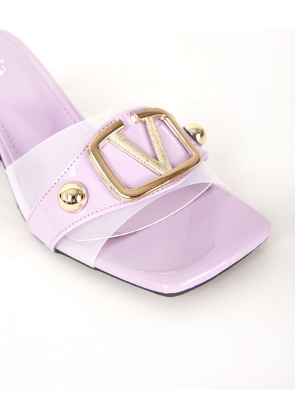 Kadın Kalın Kare Topuklu Şık Terlik Gj 757 Lila indirimleri