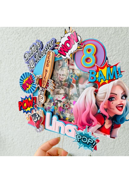 Cake Topper Harley Quinn Temalı Kız Çocuk Doğum Günü Isme Özel 3d Pasta Süsü (23x21cm)