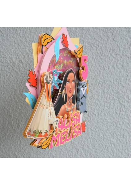 Cake Topper Pocahontas Temalı Kız Çocuk Doğum Günü Isme Özel 3d Pasta Süsü (21x22cm)