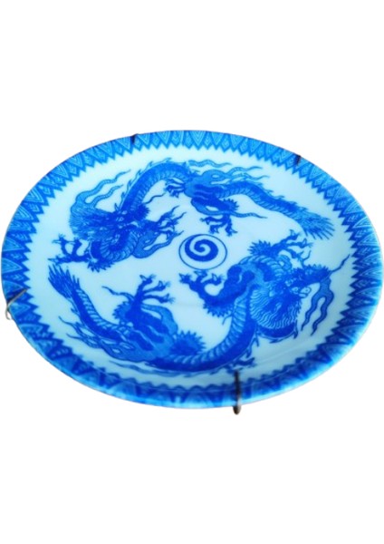 Antik/vintage El Boyaması, Kobalt Rengi, Ejderhalı Japon Tabağı modelleri