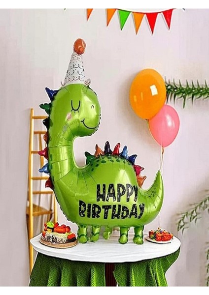 Parti Aşkı Yeşil Happy Birthday Sevimli Dinazor Folyo Balon 89*86 Cm Hayvan Figürlü Doğum Günü (Helyum Uyumlu)