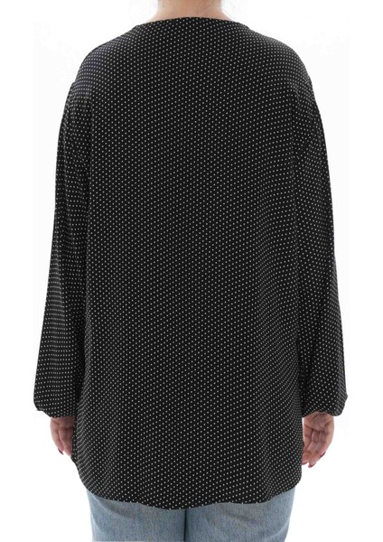 Modasen Siyah Beyaz Puantiyeli Pamuklu Kumaş Kadın Bluz modelleri
