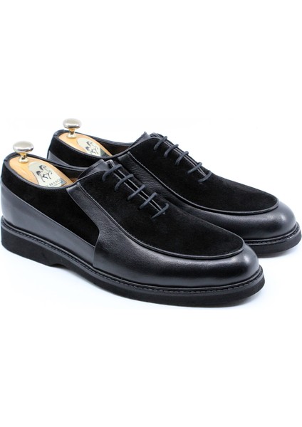 Hakiki Deri Bağcıklı Siyah Süet Oxford Klasik Ayakkabı 24244