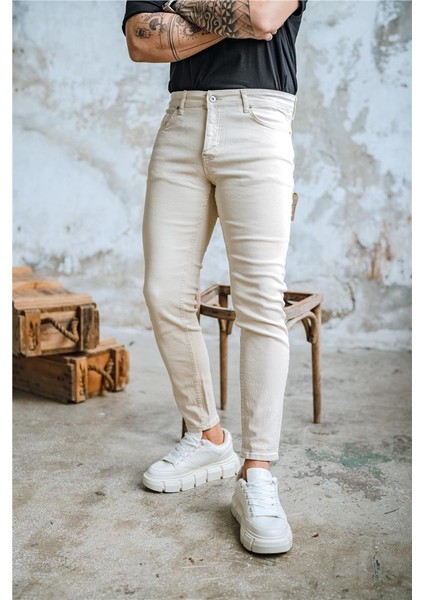 Erkek Basic Skinny Jean Ekru