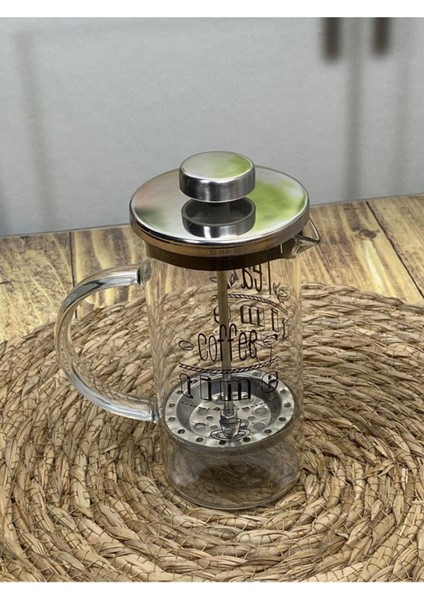 Tekno Trust Hometarz Cam French Press Filtre Kahve Demlik Bitki Çayı Potu Kahve Presi Metalik 350ML