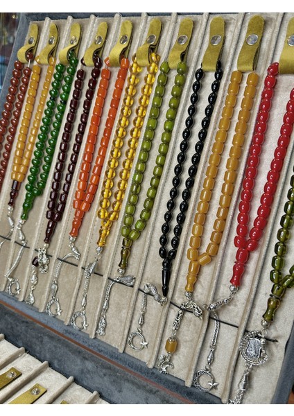 8 Adet Sıkma - Çubuk Kehribar Tesbih Karışık Renk/model T-451-6 modelleri