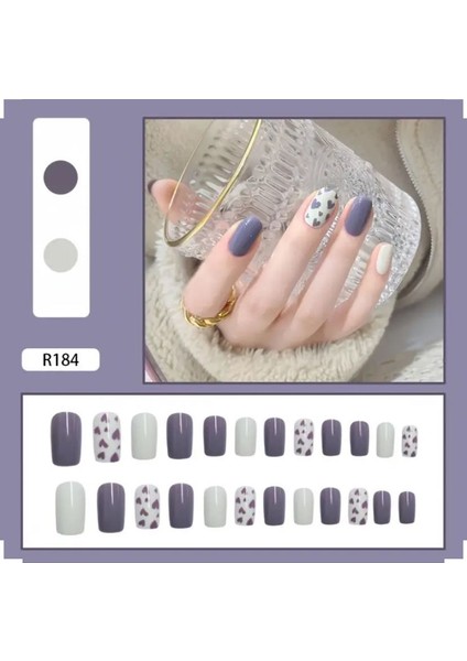 Trend Vitrin Kadın Mor Lila Küt Jel 3D Nail Art Baskılı Design Takma Tırnak