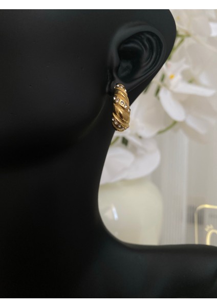Kruvasan Çelik Altım Kaplama Gold Küpe