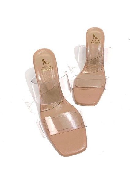 Kadın Edva Nut Şeffaf Bant Şeffaf Şampanya Topuklu Terlik fiyatları