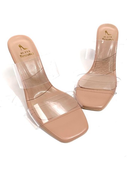 Kadın Edva Nut Şeffaf Bant Şeffaf Şampanya Topuklu Terlik fırsatları