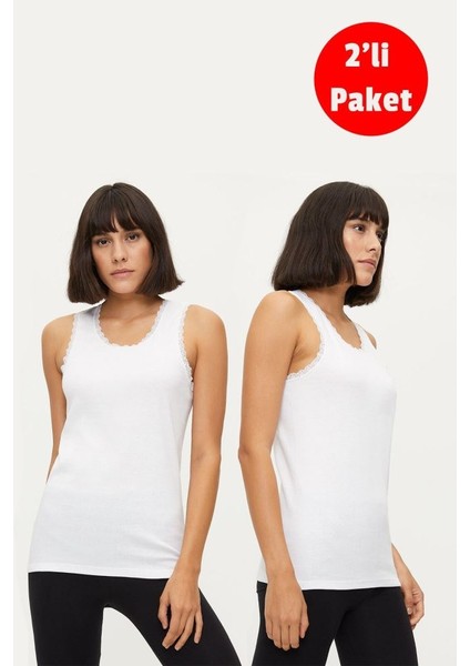 Kadın Pamuk 2li Dantelli Atlet 1034 ONL-02615