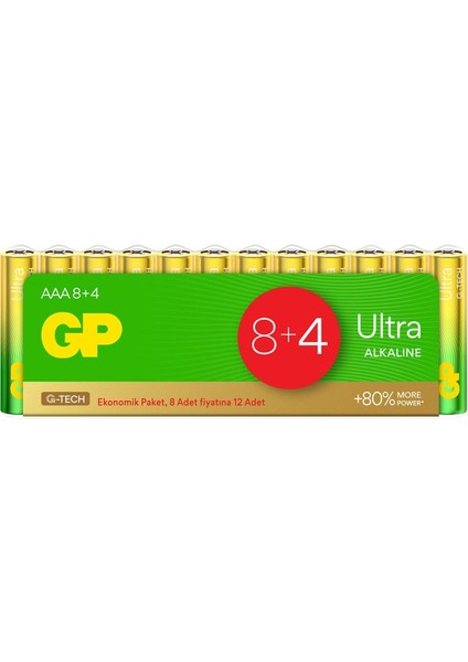 Batteries G-Tech Ultra Alkalin İnce LR03 - Aaa Boy 1.5V Pil 12'li Shrink