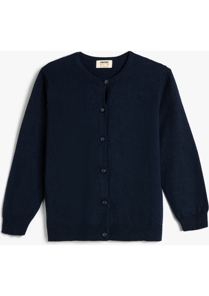 Basic Triko Hırka Yuvarlak Yaka Düğmeli Uzun Kollu