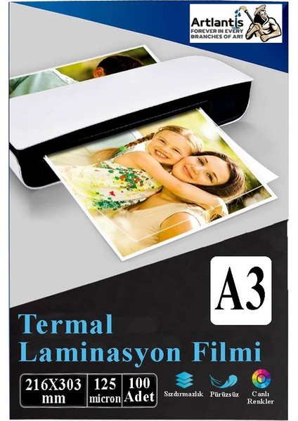 Laminasyon Filmi Parlak A3 100 Lü 1 Paket 125 Mikron Laminasyon Kaplama Pvc Kaplama Poşeti 100 Adet