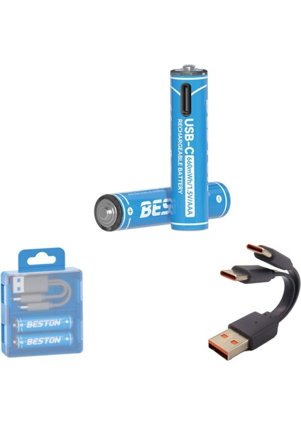 USB Type-C Kablo ile Şarj Edilebilir Lityum 2'li İnce Pil 1.5V Aaa / 2220 Mwh - 150MAH