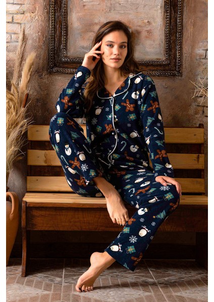 Kadın Kışlık Welsoft Peluş Polar Düğmeli Pijama Takımı