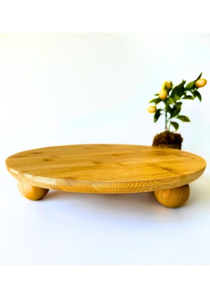 Bambu Yuvarlak Misket Ayaklı Pasta Börek Sunumluk Tablosu 32 x 6 cm