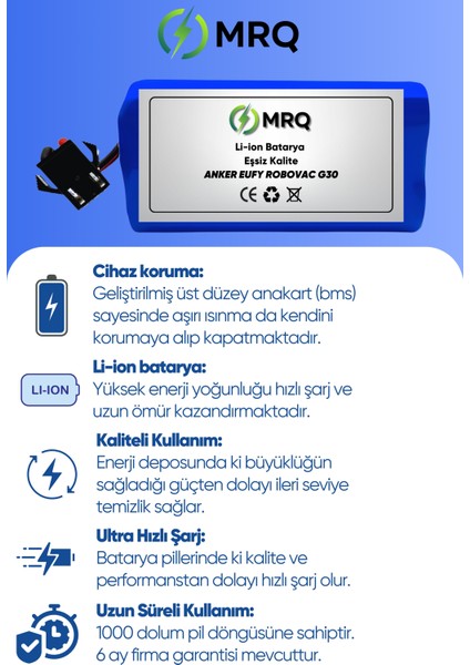 Anker Eufy Robovac G30 Robot Süpürge Bataryası (Süper Ultra Mega Yüksek Kapasite) 3500MAH Batarya modelleri
