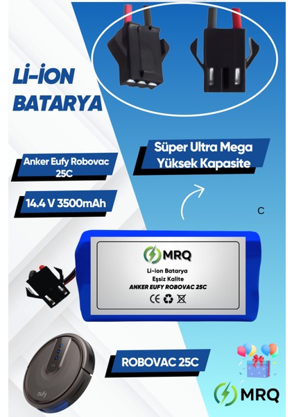 Anker Eufy Robovac 25C Robot Süpürge Bataryası (Süper Ultra Mega Yüksek Kapasite) 3500MAH Batarya