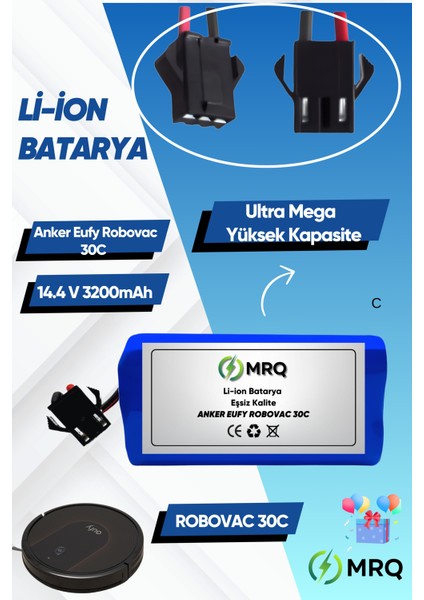 Anker Eufy Robovac 30C Robot Süpürge Bataryası (Ultra Mega Yüksek Kapasite) 3200MAH Batarya