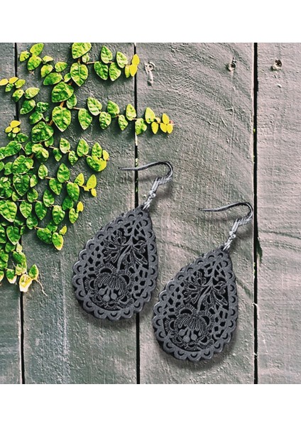 Woodaskania Retro Tarzı Otantik Ahşap Salkım Küpe