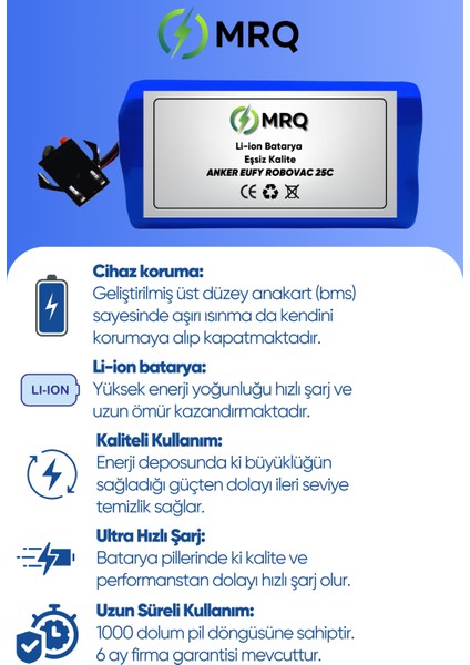 Anker Eufy Robovac 25C Robot Süpürge Bataryası (Ultra Yüksek Kapasite) 2800MAH Batarya