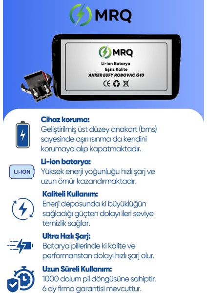 Anker Eufy Robovac G10 Robot Süpürge Bataryası (Orijinal Kapasite) 2600MAH Batarya modelleri
