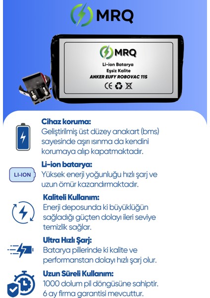 Anker Eufy Robovac 11S Robot Süpürge Bataryası (Orijinal Kapasite) 2600MAH Batarya