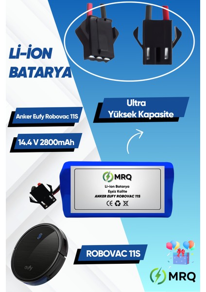 Anker Eufy Robovac 11S Robot Süpürge Bataryası (Ultra Yüksek Kapasite) 2800MAH Batarya