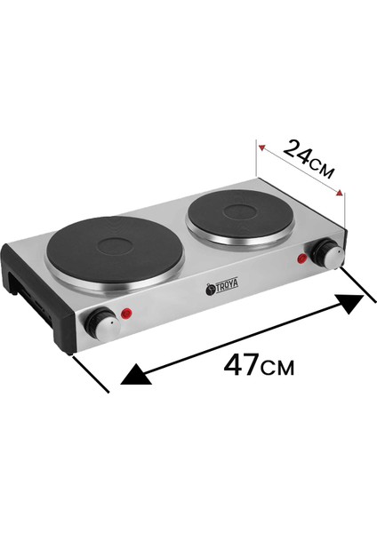 Ikili Elektrikli Plate Ocak Iki Gözlü Modern Tasarım Garantili Inox Çelik 2500W