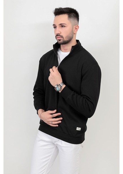 Erkek Siyah Renk Yarım Fermuarlı Diagonel Çelikli Sweat - 5470 fiyatları