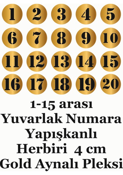 Yuvarlak Masa Numarası Dolap Numarası 1-20 Arası Gold Aynalı Pleksi