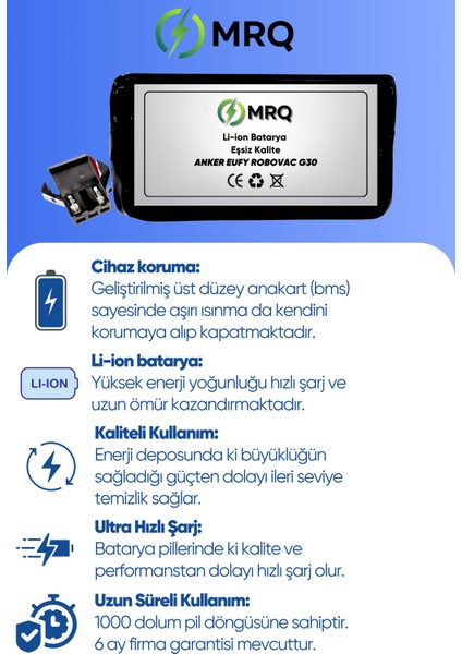 Anker Eufy Robovac G30 Robot Süpürge Bataryası (Orijinal Kapasite) 2600MAH Batarya modelleri