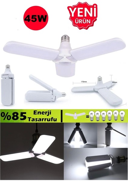 Pervane Ampül 45 W 3 Kollu Katlanır Pervane LED Ampül Tasarruflu Kanatlı LED