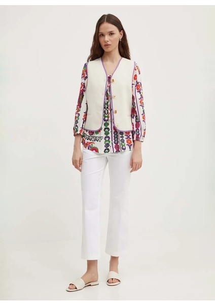 Yüksek Bel Slim Fit Beyaz Kadın Pantolon 4IULLF02Y fiyatları