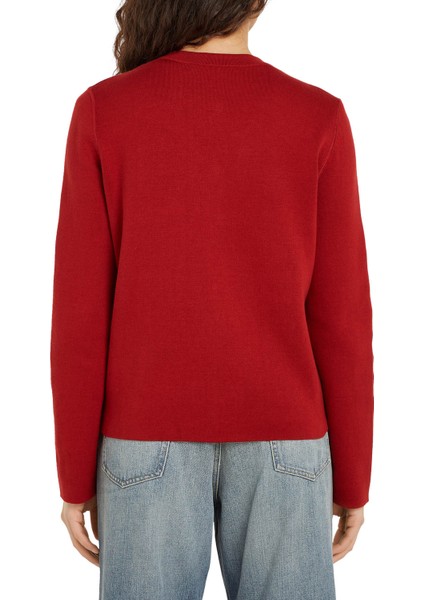 Yuvarlak Yaka Standart Çizgili Kırmızı Kazak Kadın Co Jersey Stch Reversıble Cardı fırsatları